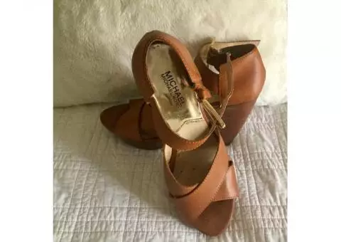 Michael Kors tan leather wedge heels.  Size 7